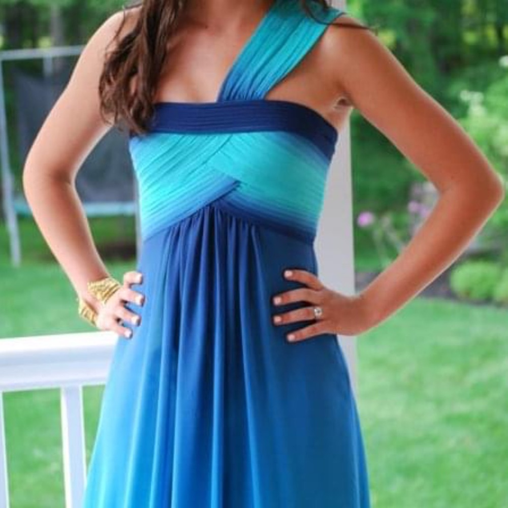 BCBGMaxAzria One Shoulder Blue Ombré Prom Dress
